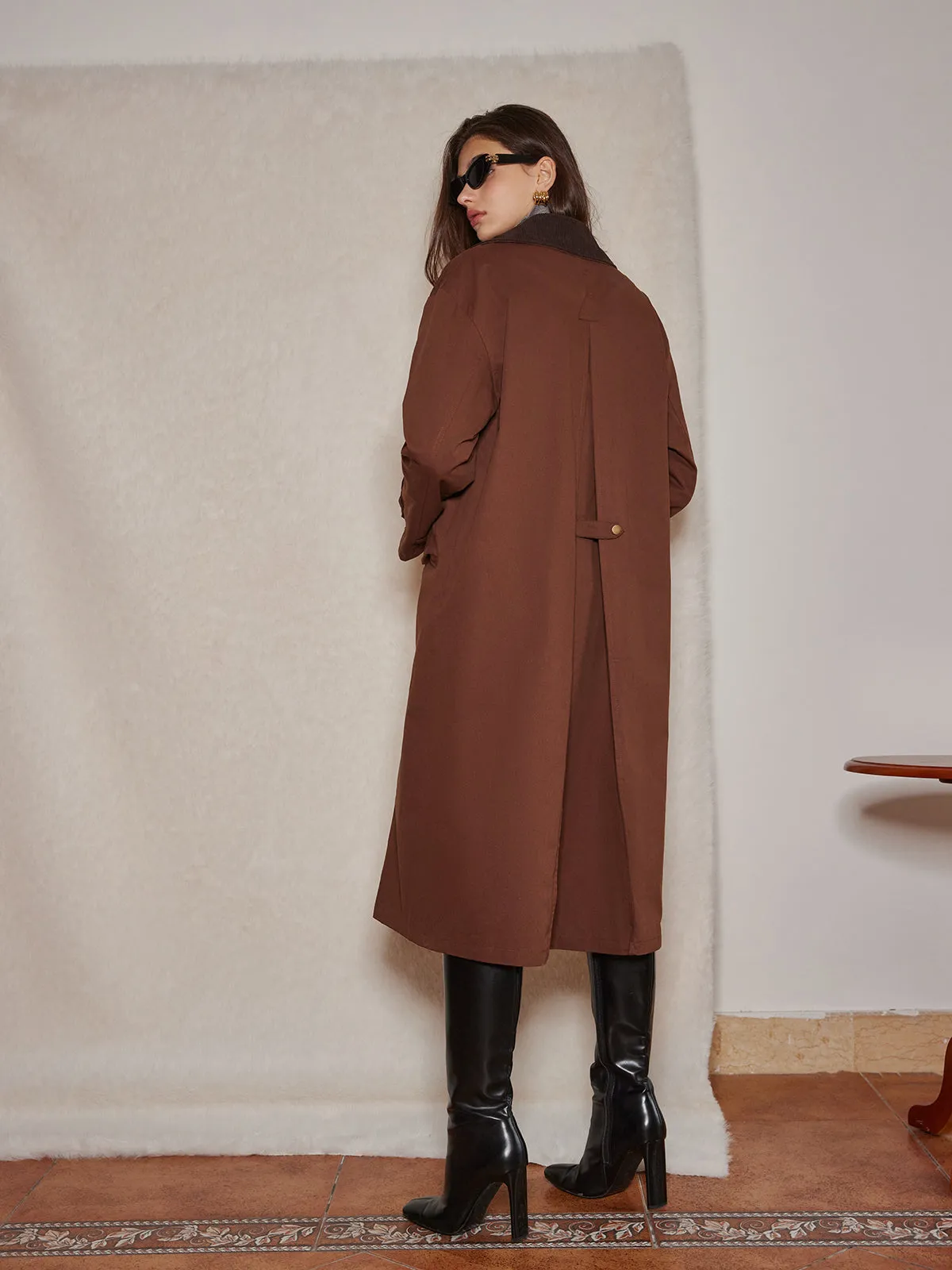 Contrast Collar Pleated Trench Coat sold by COMMENSE product image thumbnail 5