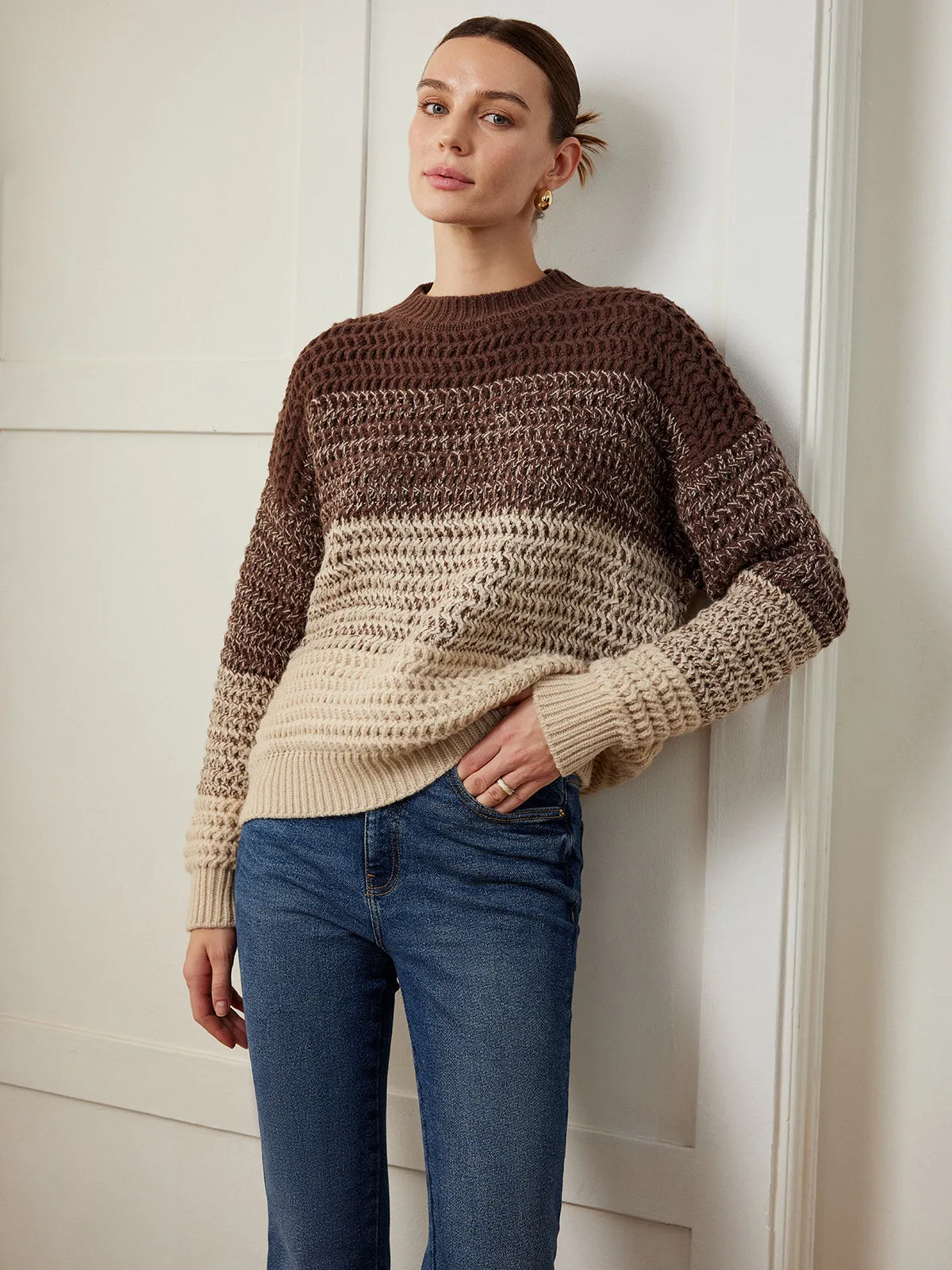 Crew Neck Color Block Sweater sold by COMMENSE product image thumbnail 4
