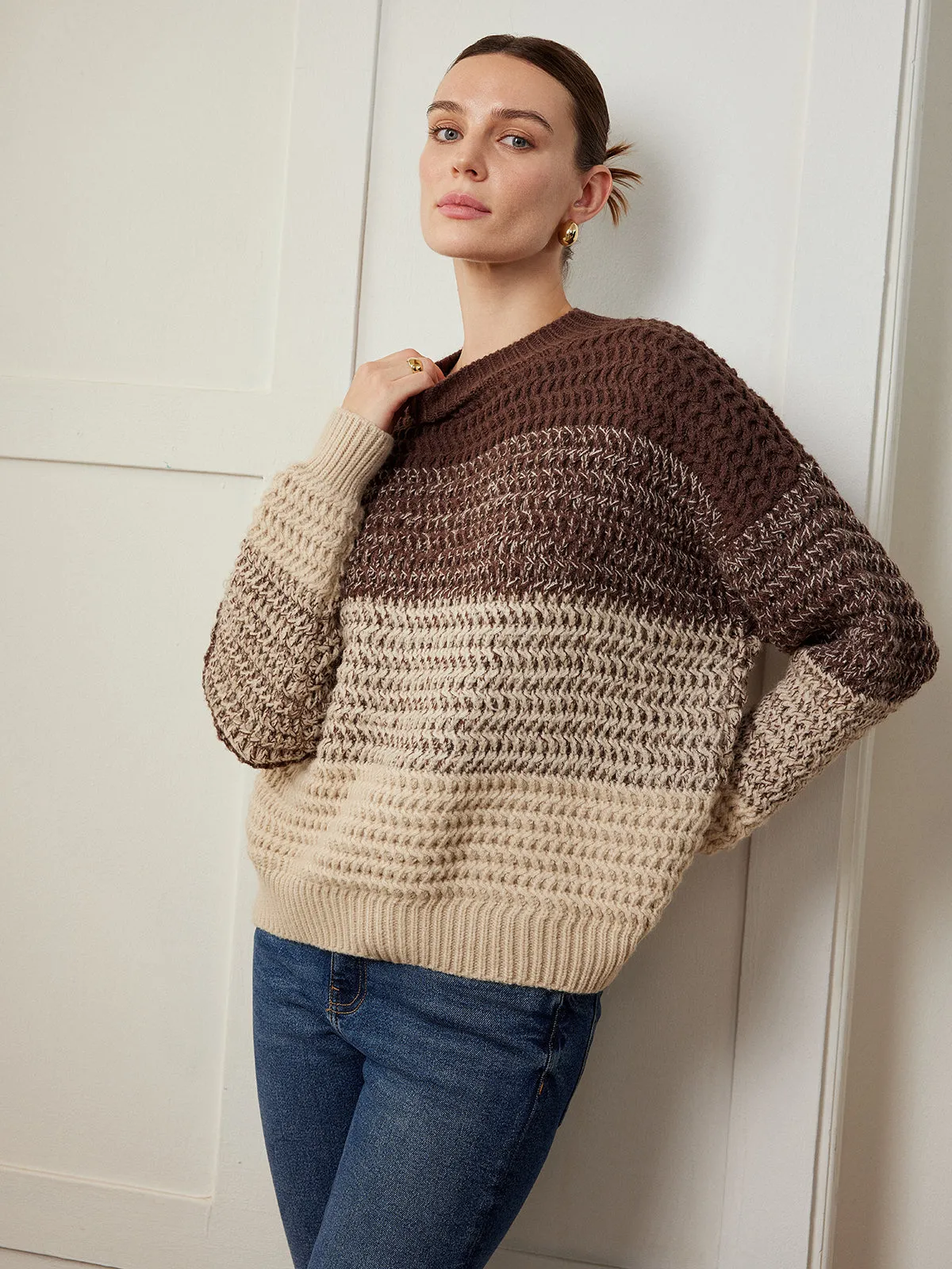Crew Neck Color Block Sweater sold by COMMENSE product image thumbnail 3