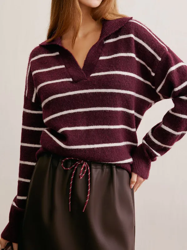 Wool-Blend Contrast Striped Sweater sold by COMMENSE