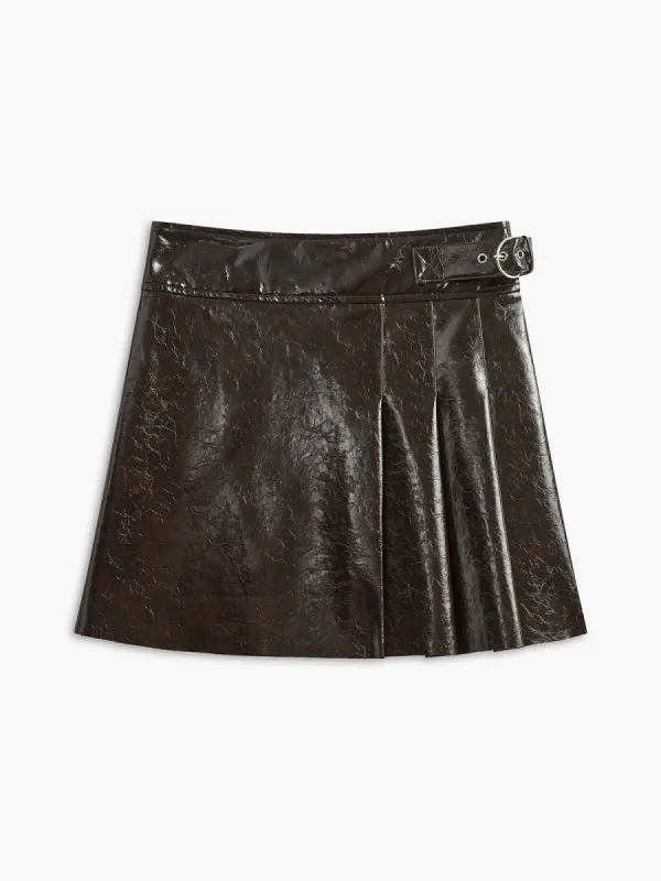 Belted Faux Leather Textured Skirt sold by COMMENSE