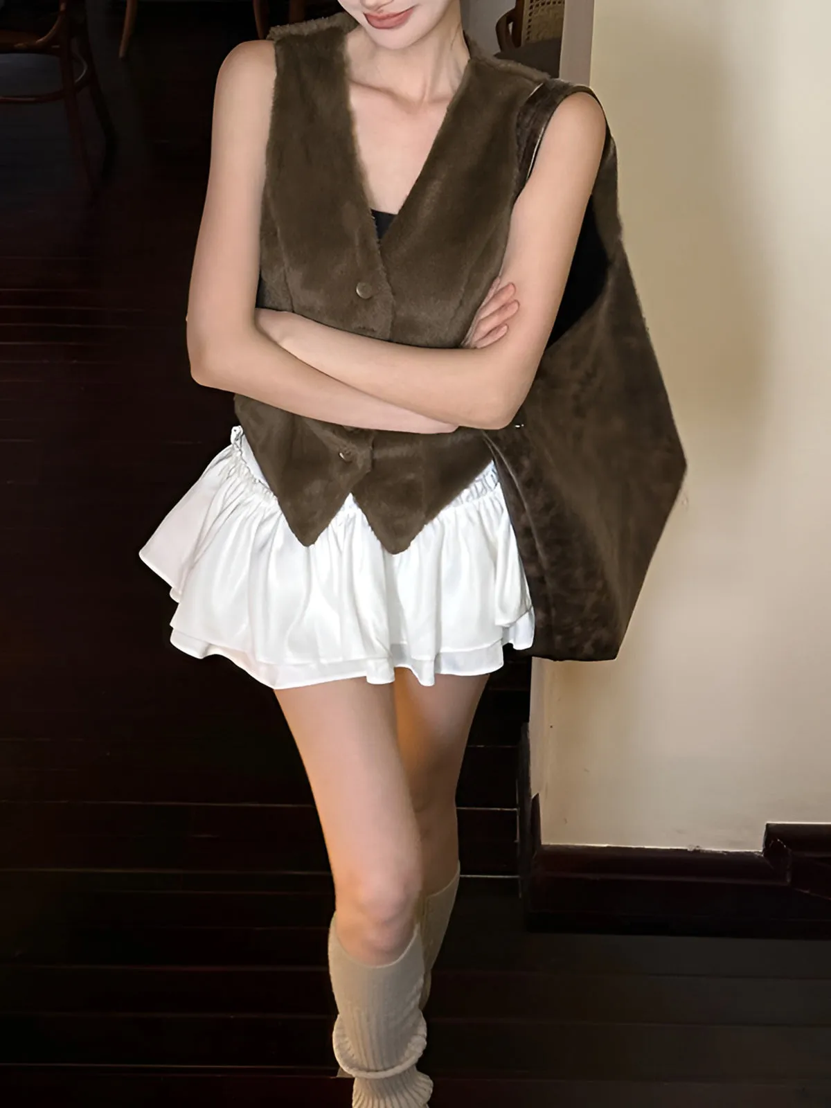 V-Neck Faux Fur Button Vest sold by COMMENSE product image thumbnail 5
