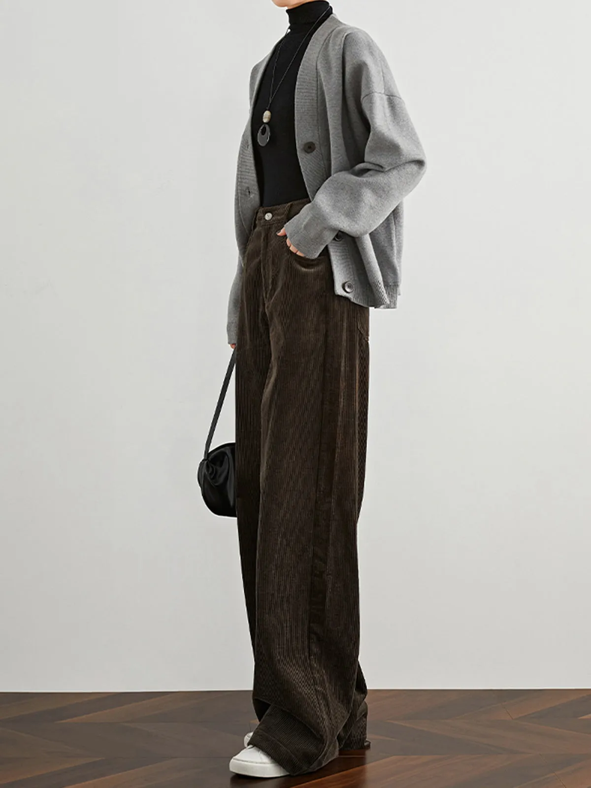 High-Waist Corduroy Draped Pants sold by COMMENSE product image thumbnail 4
