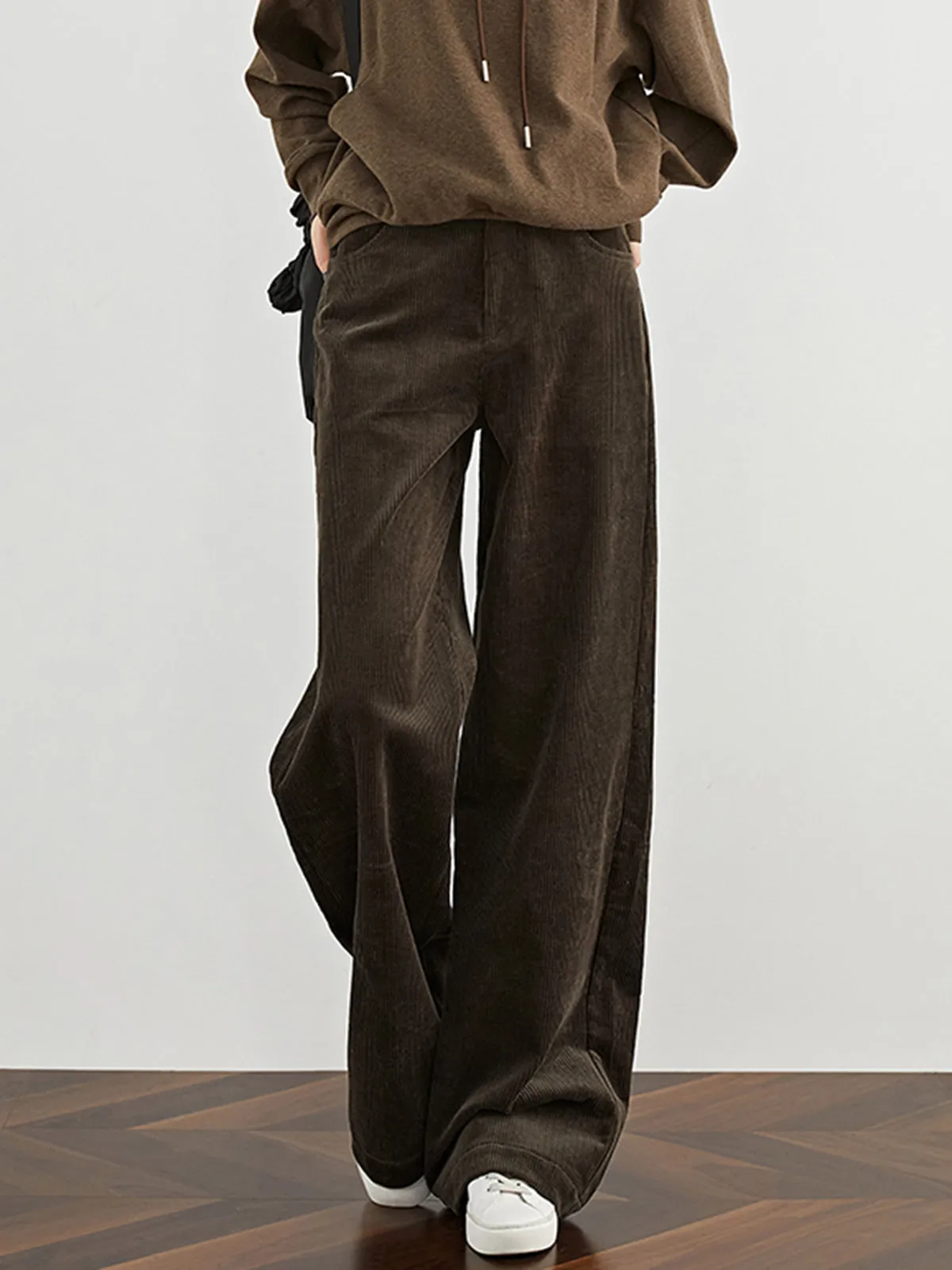 High-Waist Corduroy Draped Pants sold by COMMENSE