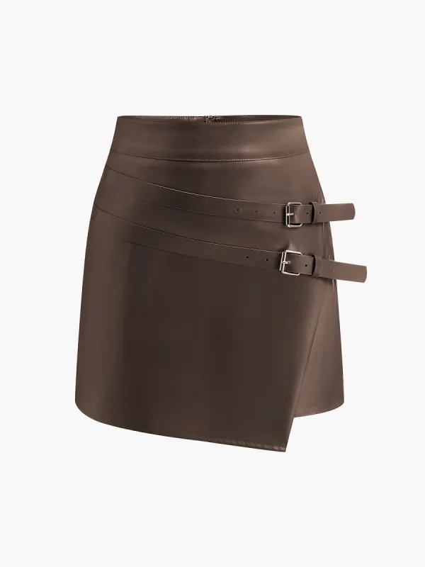 Belted Design PU Leather Skirt sold by COMMENSE