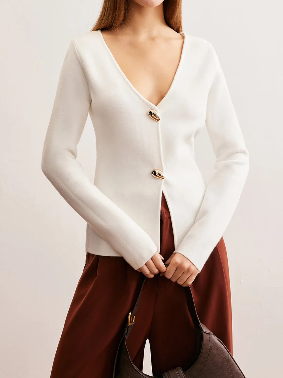 Waterdrop-Button V-Neck Cardigan sold by COMMENSE product image thumbnail 2