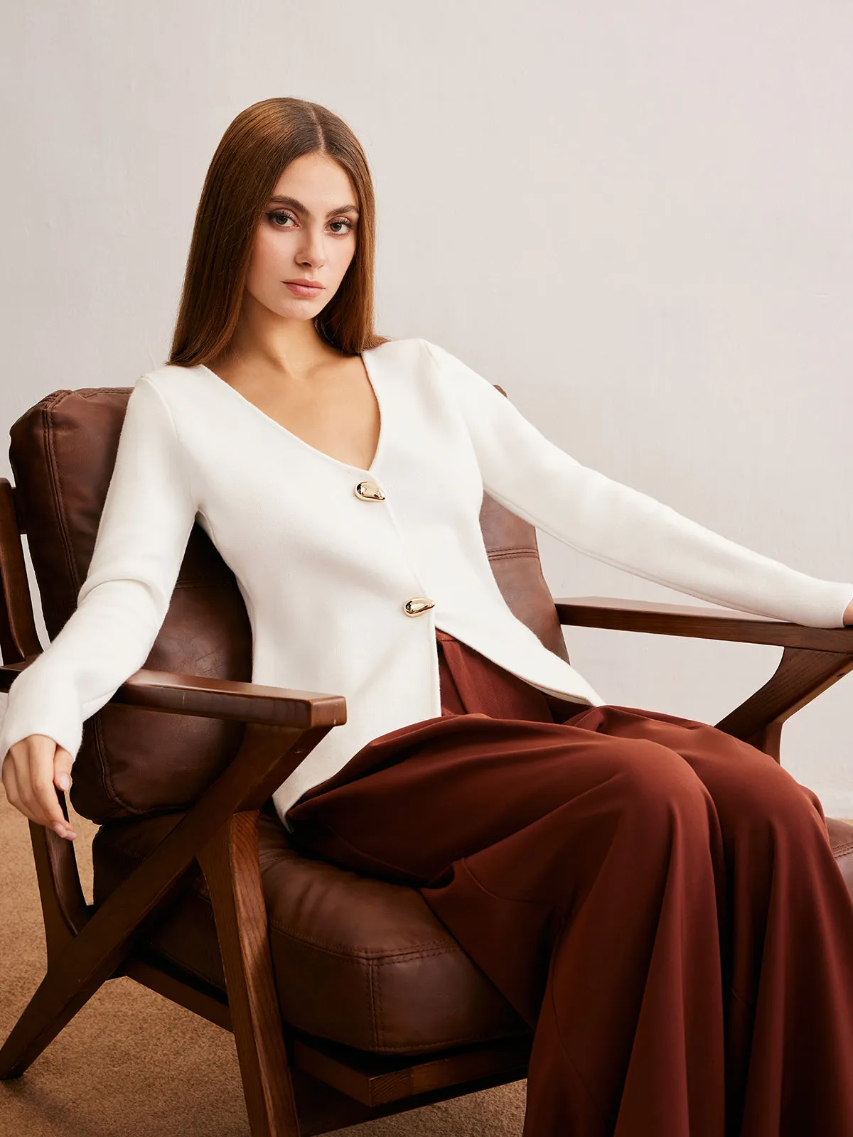 Waterdrop-Button V-Neck Cardigan sold by COMMENSE product image thumbnail 3
