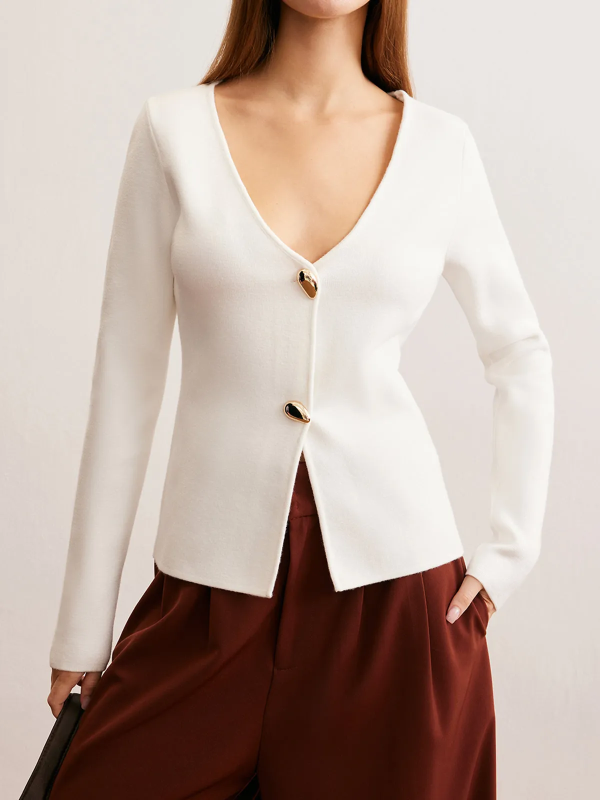 Waterdrop-Button V-Neck Cardigan sold by COMMENSE product image thumbnail 4