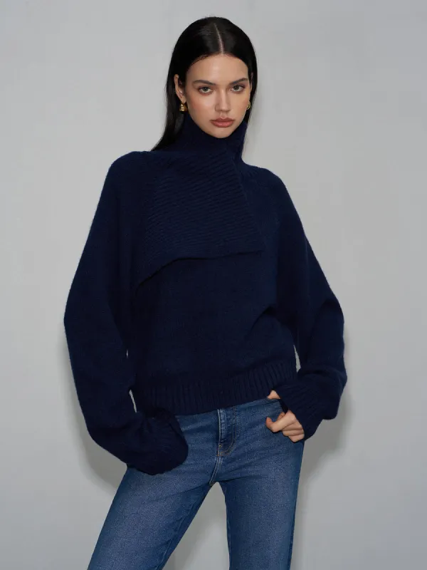 Asymmetrical Turtleneck Plain Sweater sold by COMMENSE