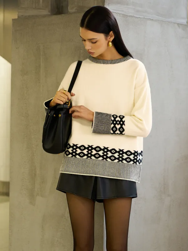 Contrast Geometric Pattern Pullover Sweater sold by COMMENSE