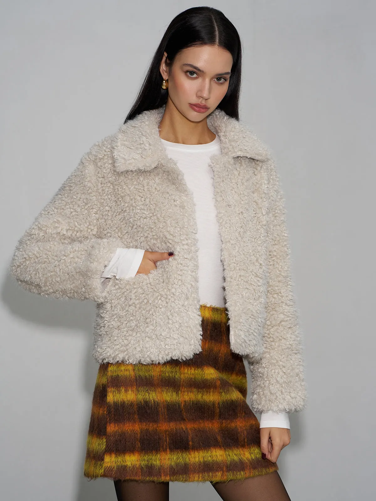 Lapel Fleece Short Jacket sold by COMMENSE product image thumbnail 4
