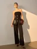 Criss Cross Faux Leather Panel Pants sold by COMMENSE