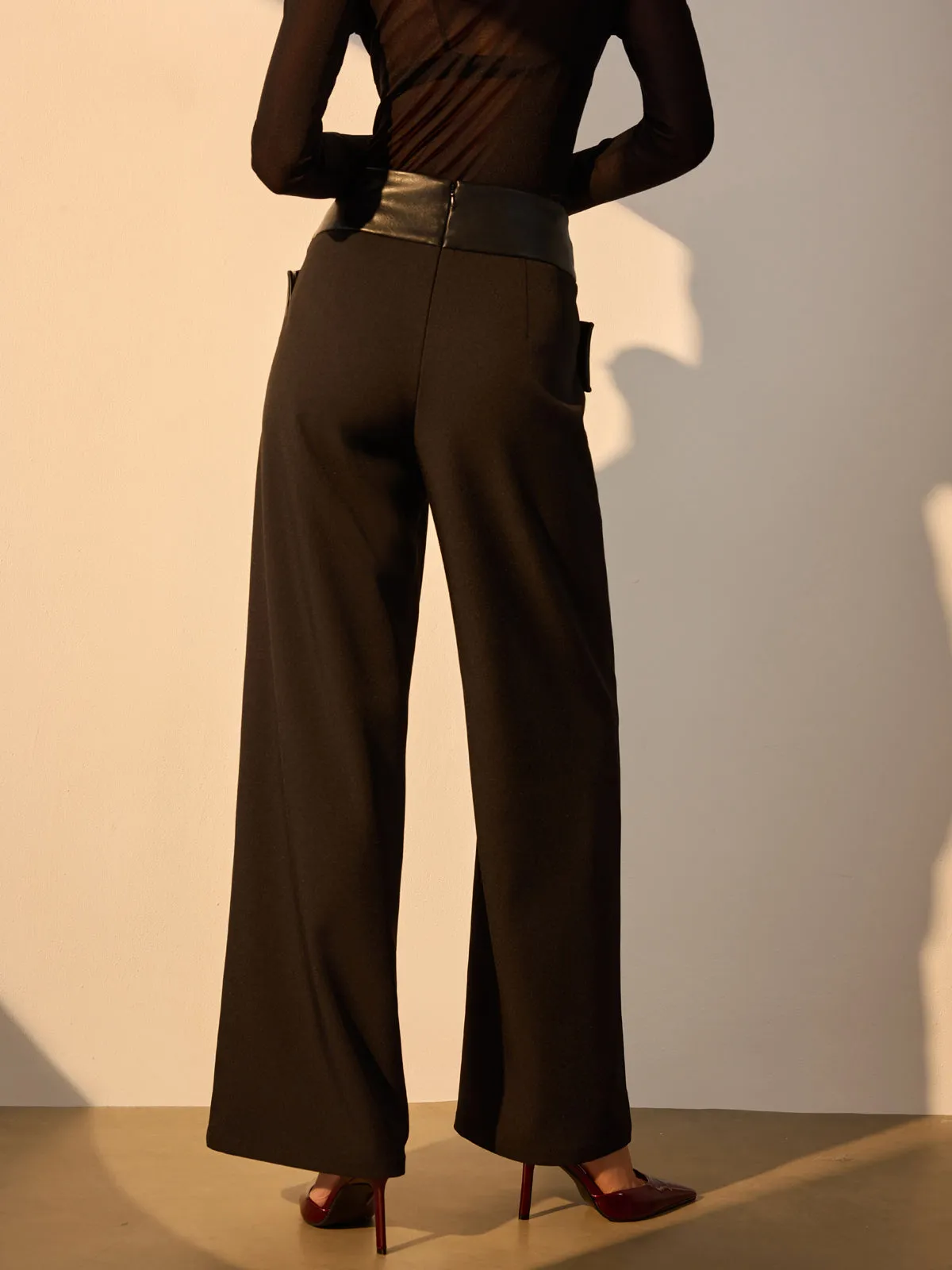 Criss Cross Faux Leather Panel Pants sold by COMMENSE product image thumbnail 4