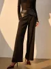 Criss Cross Faux Leather Panel Pants sold by COMMENSE
