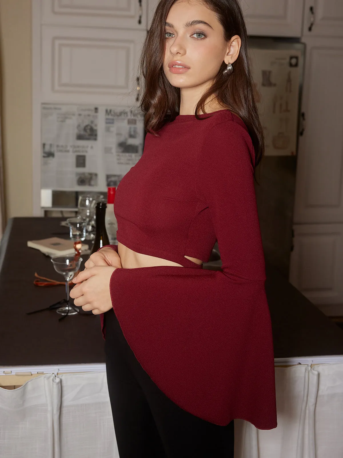 Crop Ruffle Tie T-Shirt sold by COMMENSE product image thumbnail 2