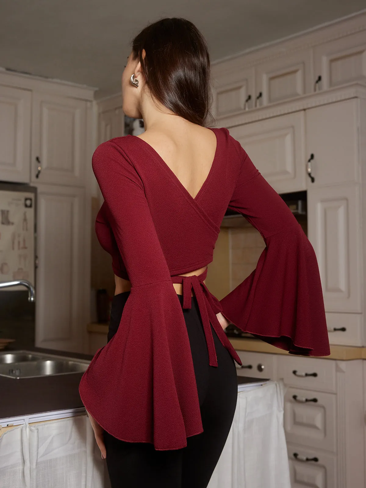 Crop Ruffle Tie T-Shirt sold by COMMENSE