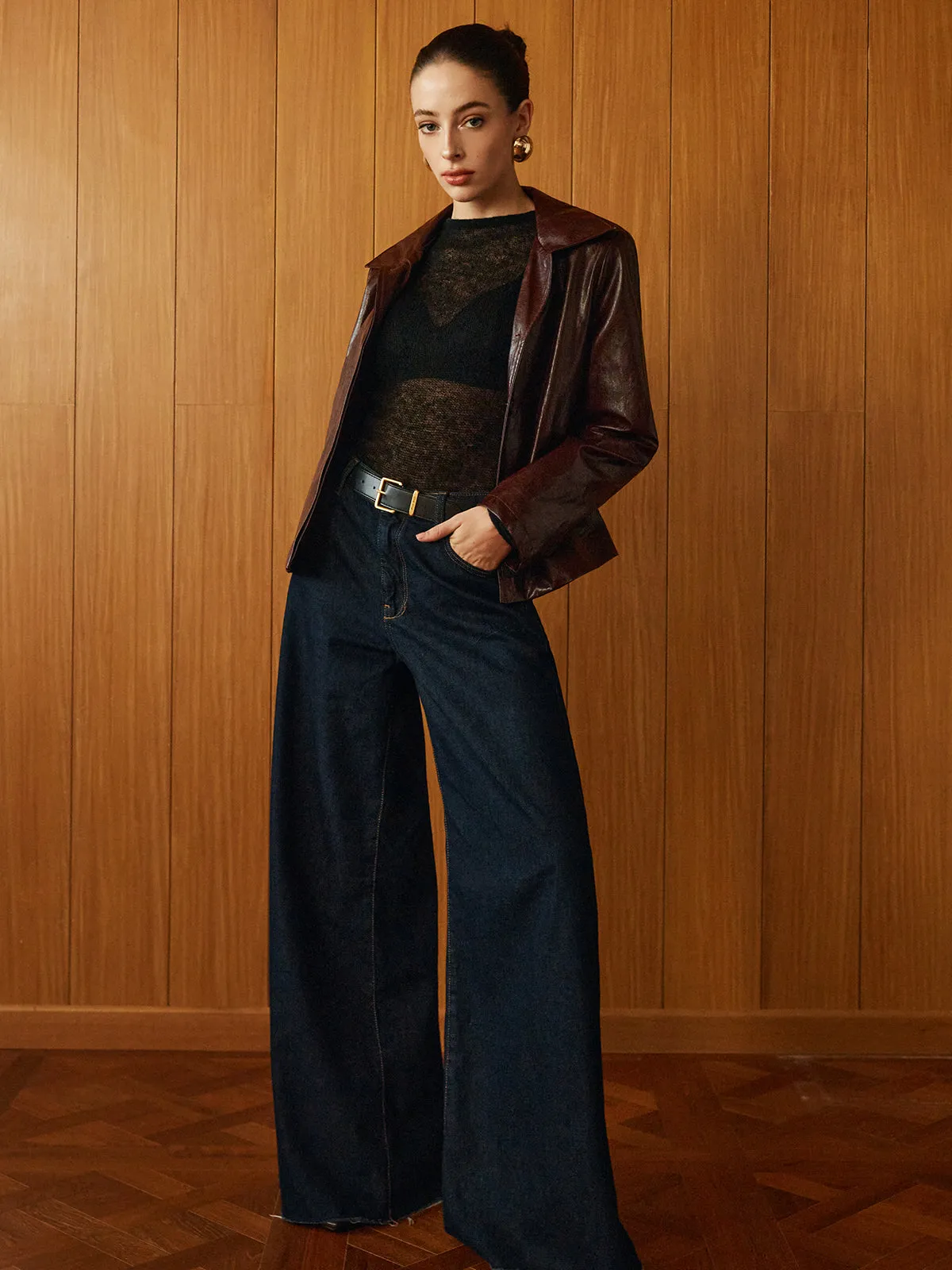 Faux Leather Zipper Short Polo Jacket sold by COMMENSE product image thumbnail 2