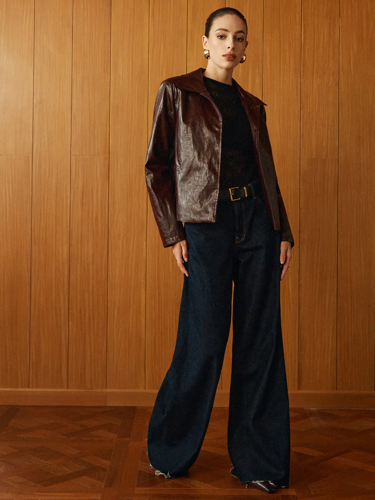 Faux Leather Zipper Short Polo Jacket sold by COMMENSE product image thumbnail 5