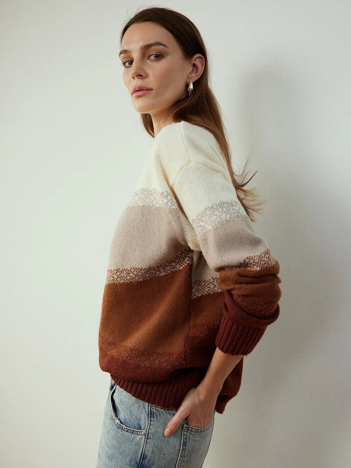 Color Block Shift Pullover Sweater sold by COMMENSE product image thumbnail 4