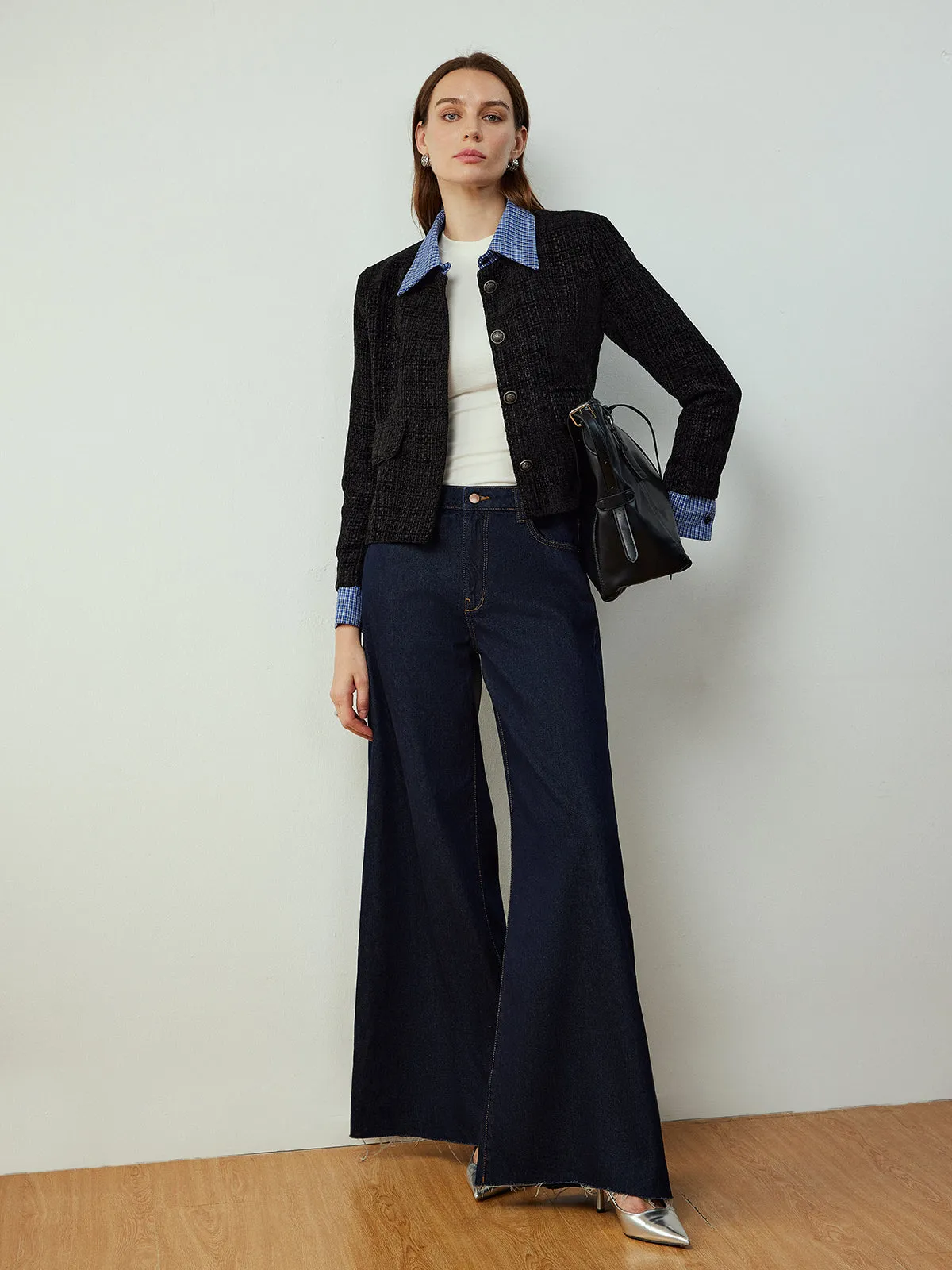 Plaid-Collar Short Jacket sold by COMMENSE product image thumbnail 2