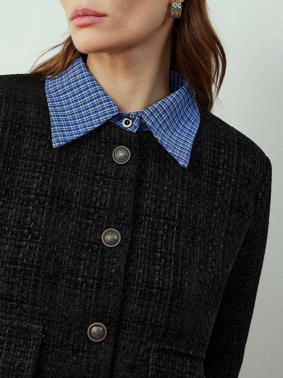 Plaid-Collar Short Jacket sold by COMMENSE product image thumbnail 5