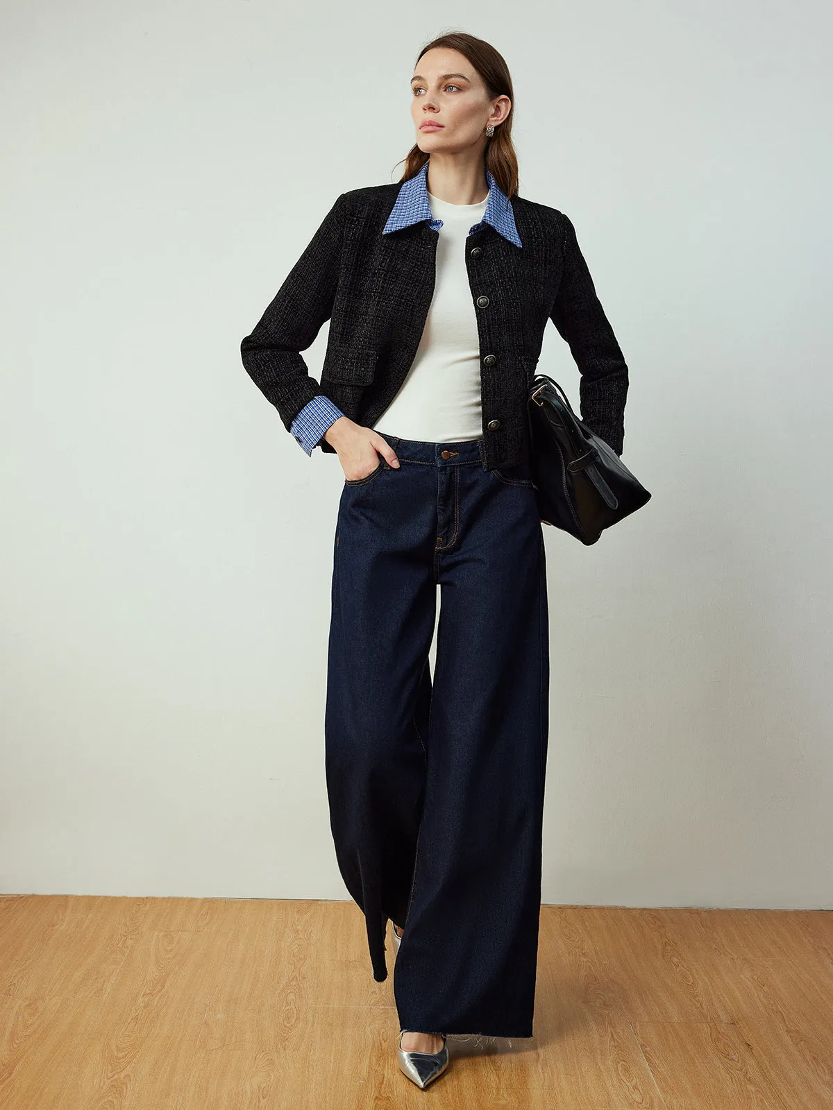 Plaid-Collar Short Jacket sold by COMMENSE product image thumbnail 3