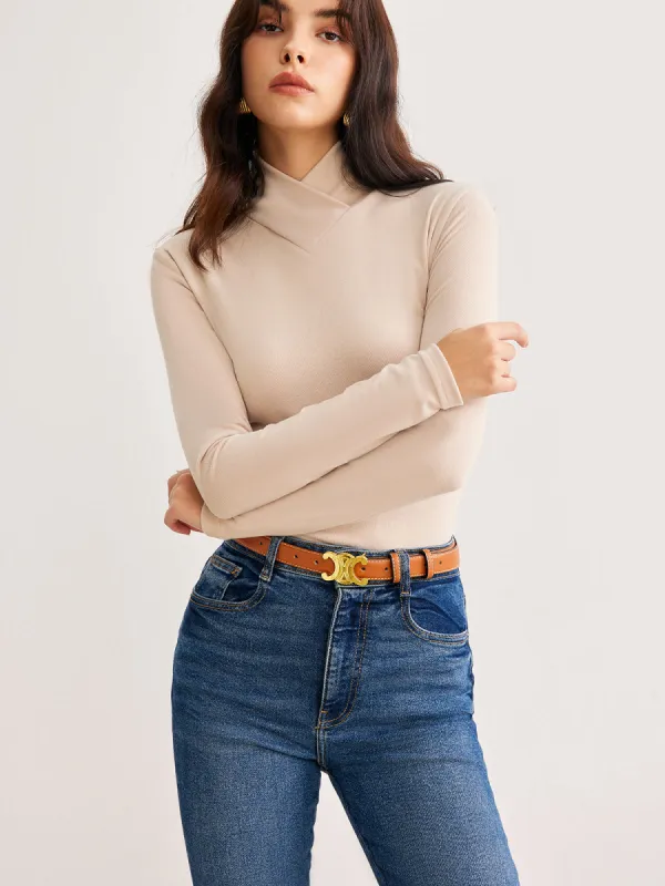 Cross Cross Neck Slim Jersey Top sold by COMMENSE