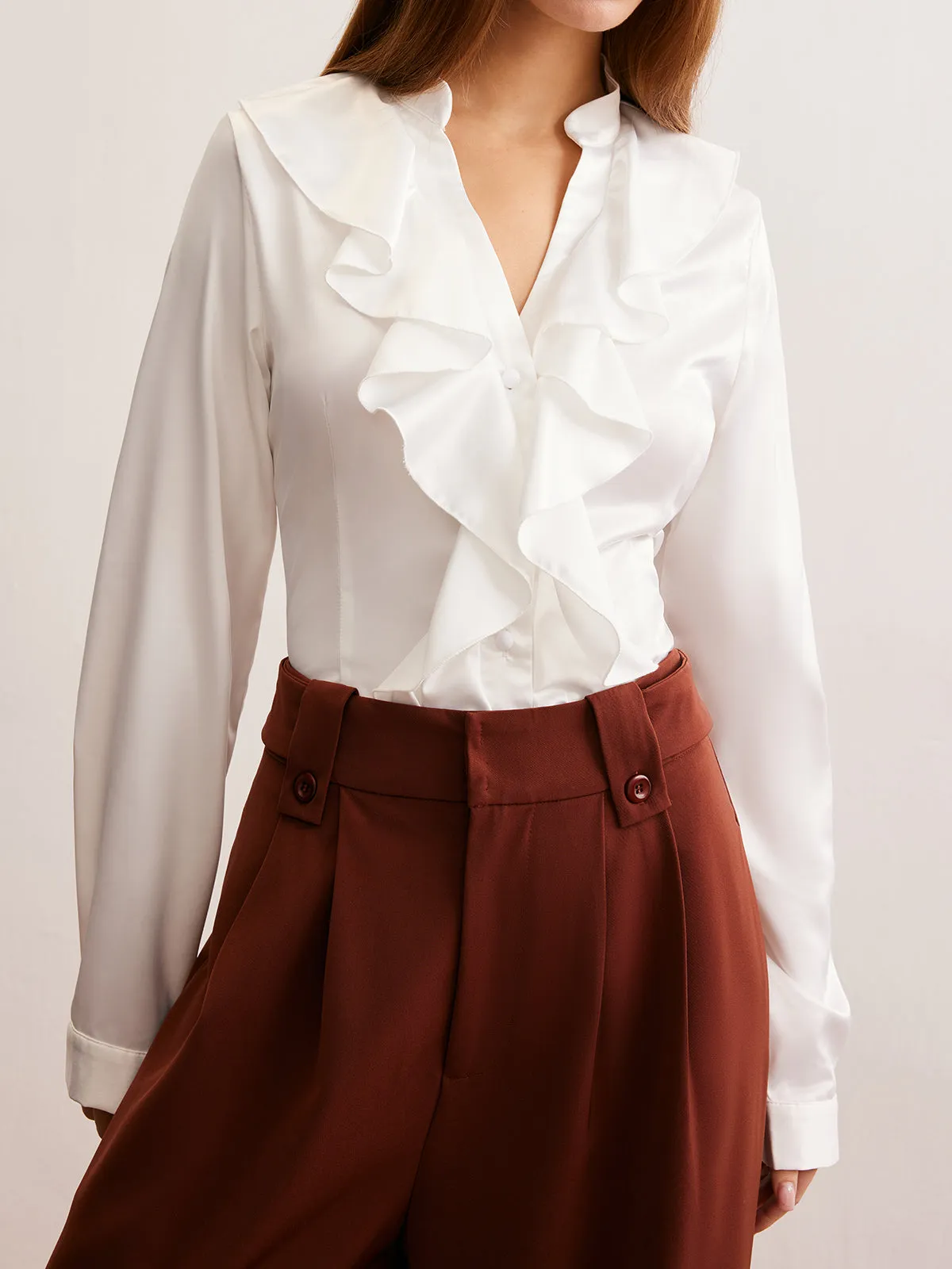 V-Neck Ruffle Thin Shirt sold by COMMENSE product image thumbnail 4