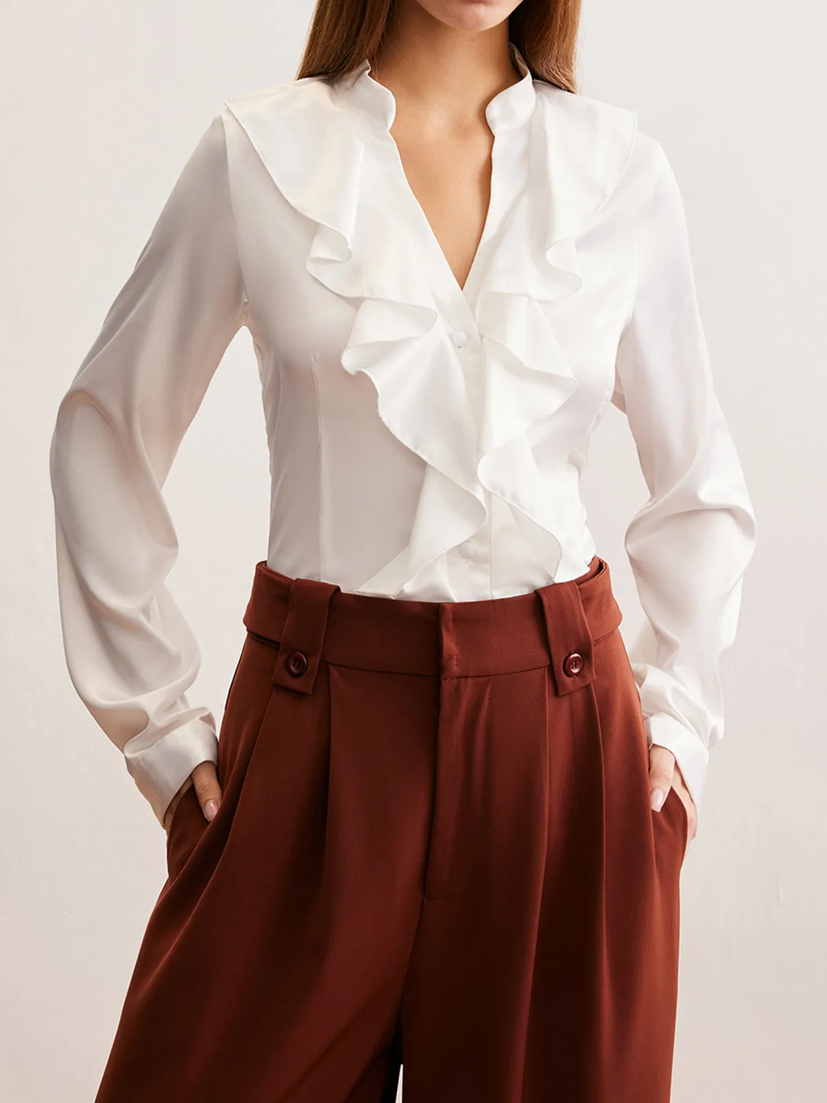 V-Neck Ruffle Thin Shirt sold by COMMENSE product image thumbnail 3
