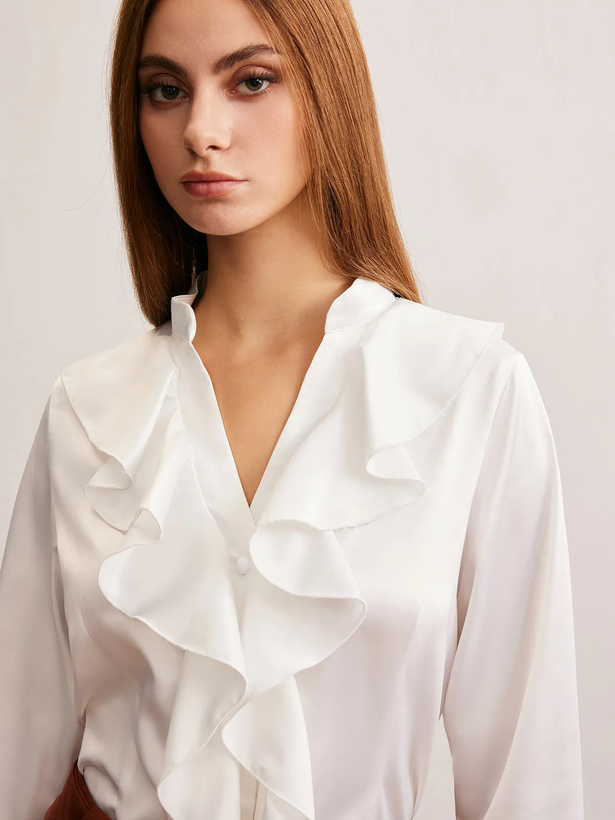 V-Neck Ruffle Thin Shirt sold by COMMENSE product image thumbnail 5