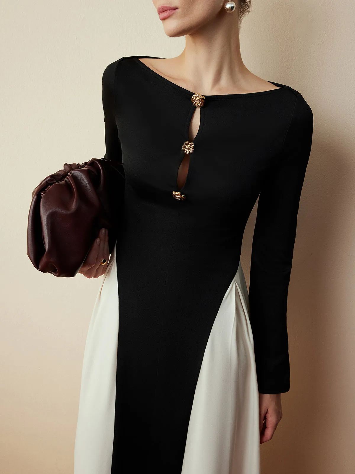 Straight Neck Color Block Flowy Dress sold by COMMENSE product image thumbnail 4