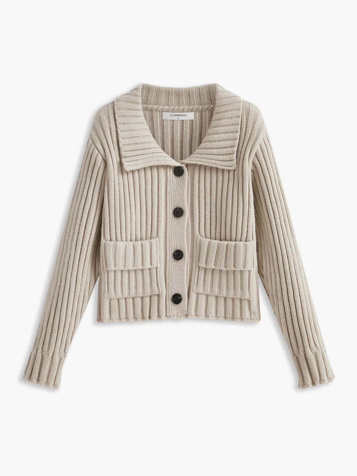 Contrast Button Ribbed Cardigan sold by COMMENSE