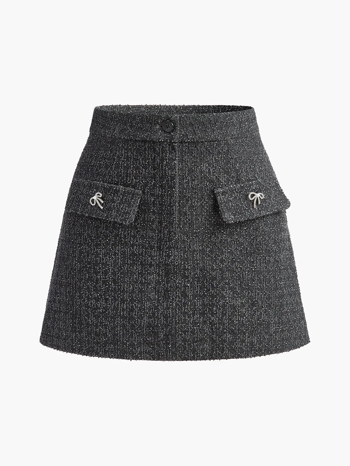 Metal Bow Denim Mini Skirt sold by COMMENSE