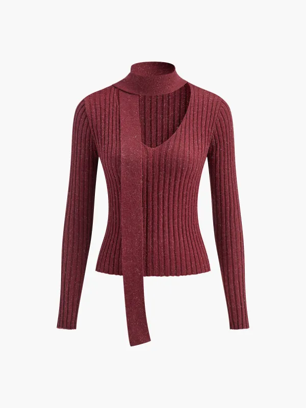 V-Neck Ribbon Sweater sold by COMMENSE
