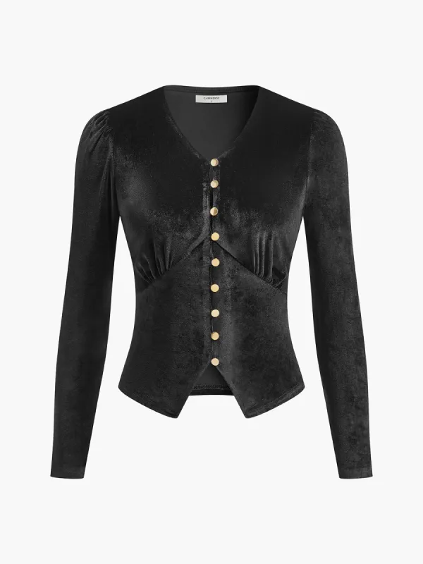 Velvet Split Button Top sold by COMMENSE
