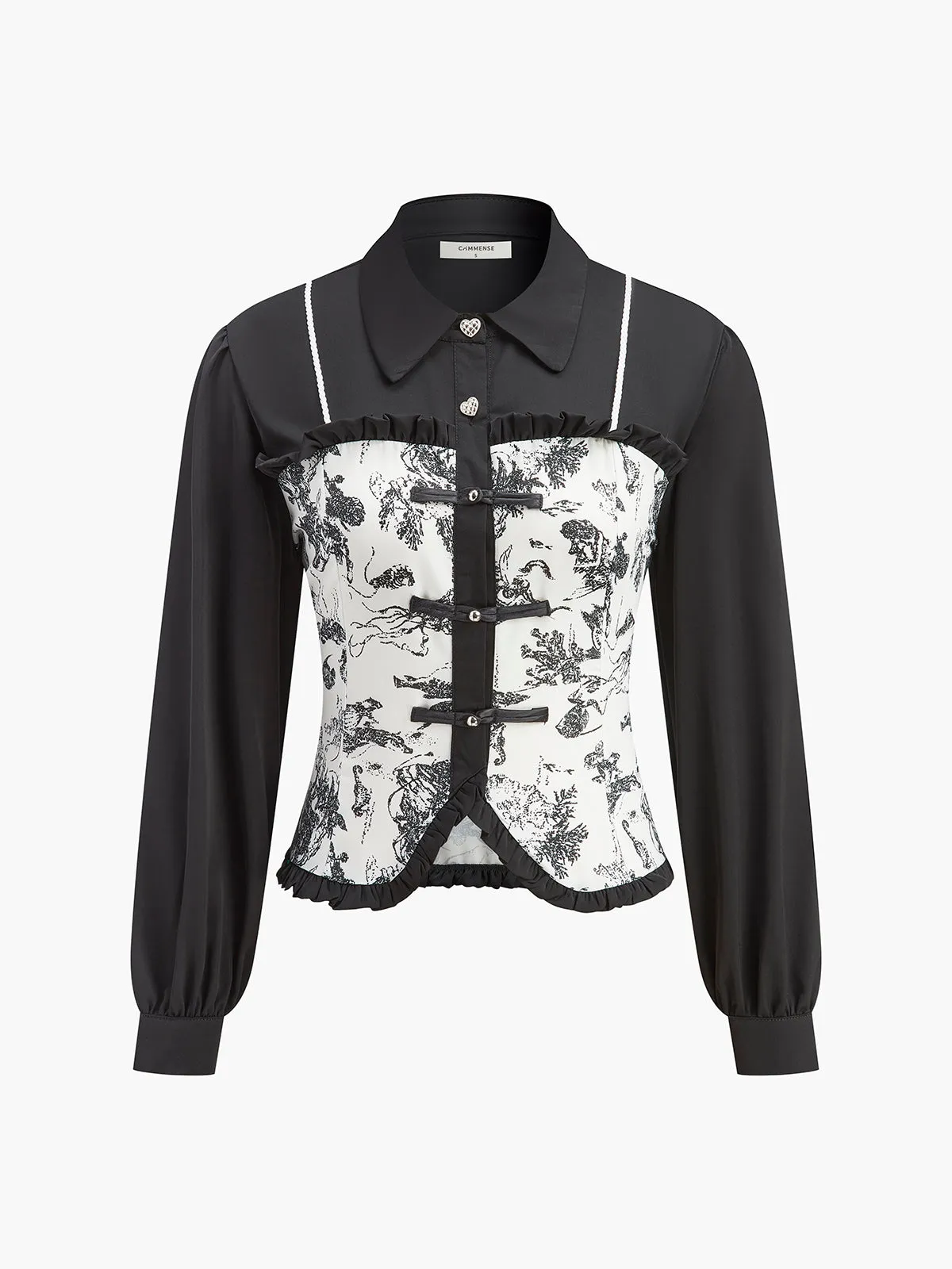 Retro Printed Slim Polo Blouse sold by COMMENSE