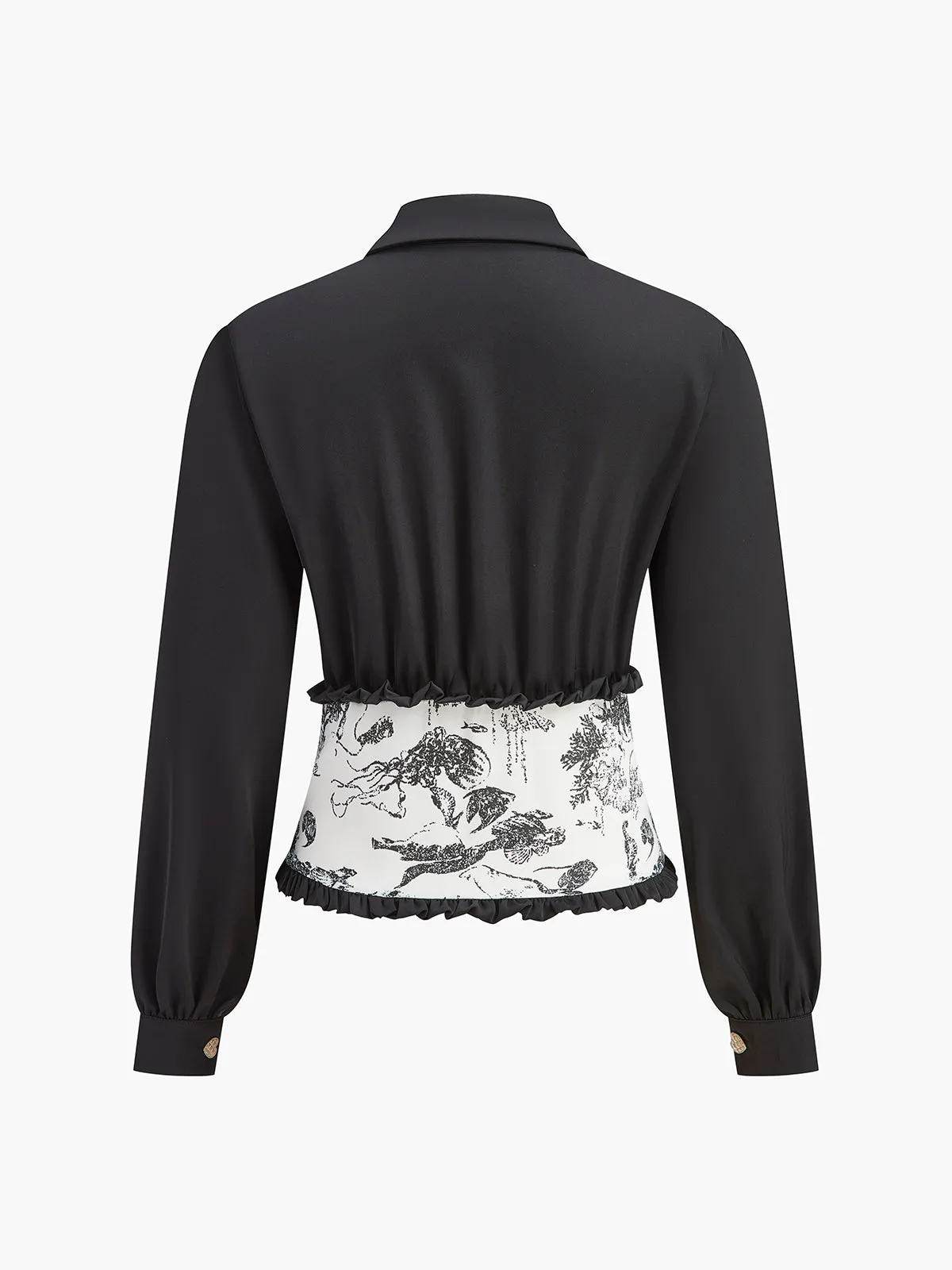 Retro Printed Slim Polo Blouse sold by COMMENSE product image thumbnail 2