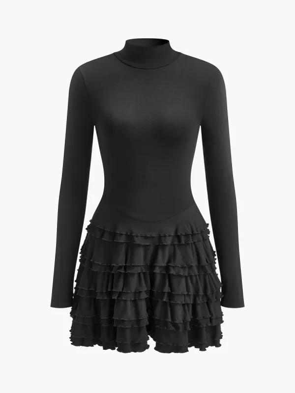 Plain Ruffle Slim Knit Dress sold by COMMENSE