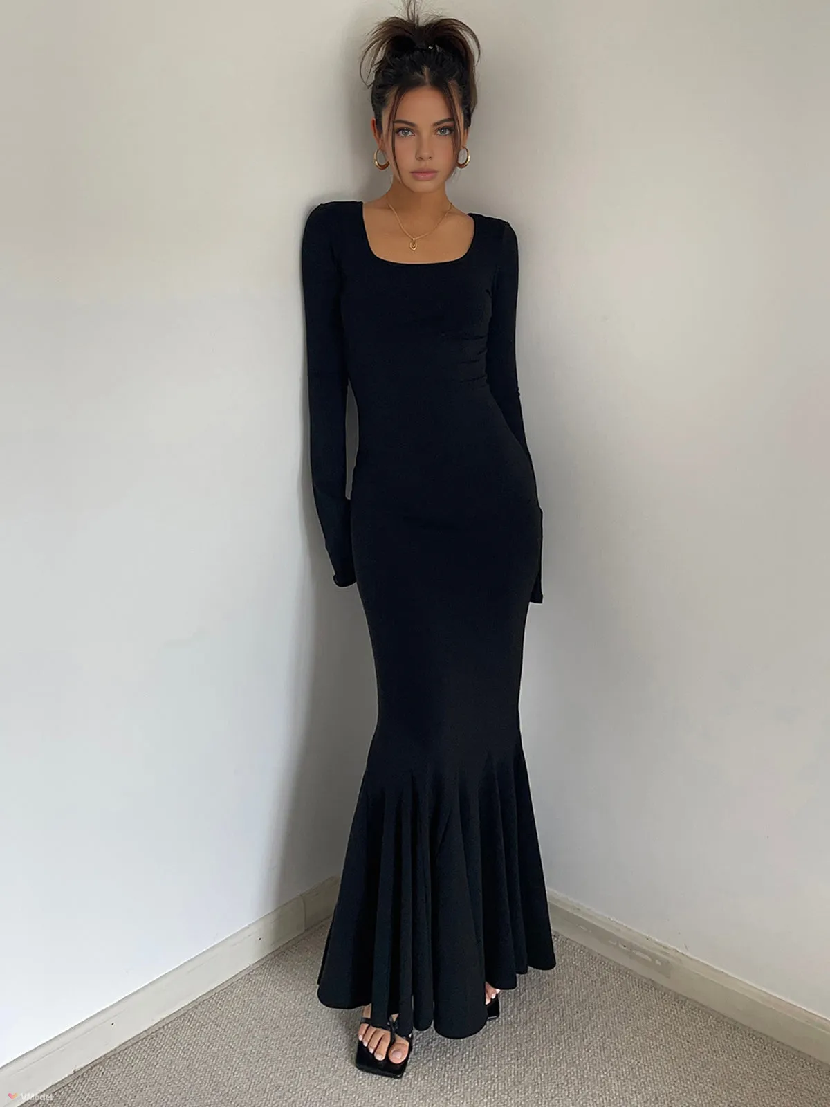 Ruffle Slim Knit Long Dress sold by COMMENSE product image thumbnail 2