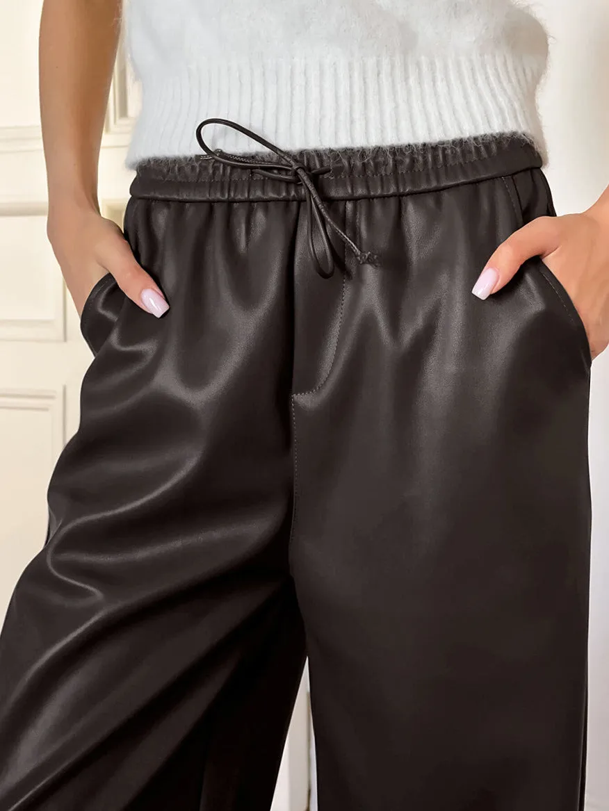 Elastic Waist Drawstring Faux Leather Pants sold by COMMENSE product image thumbnail 2