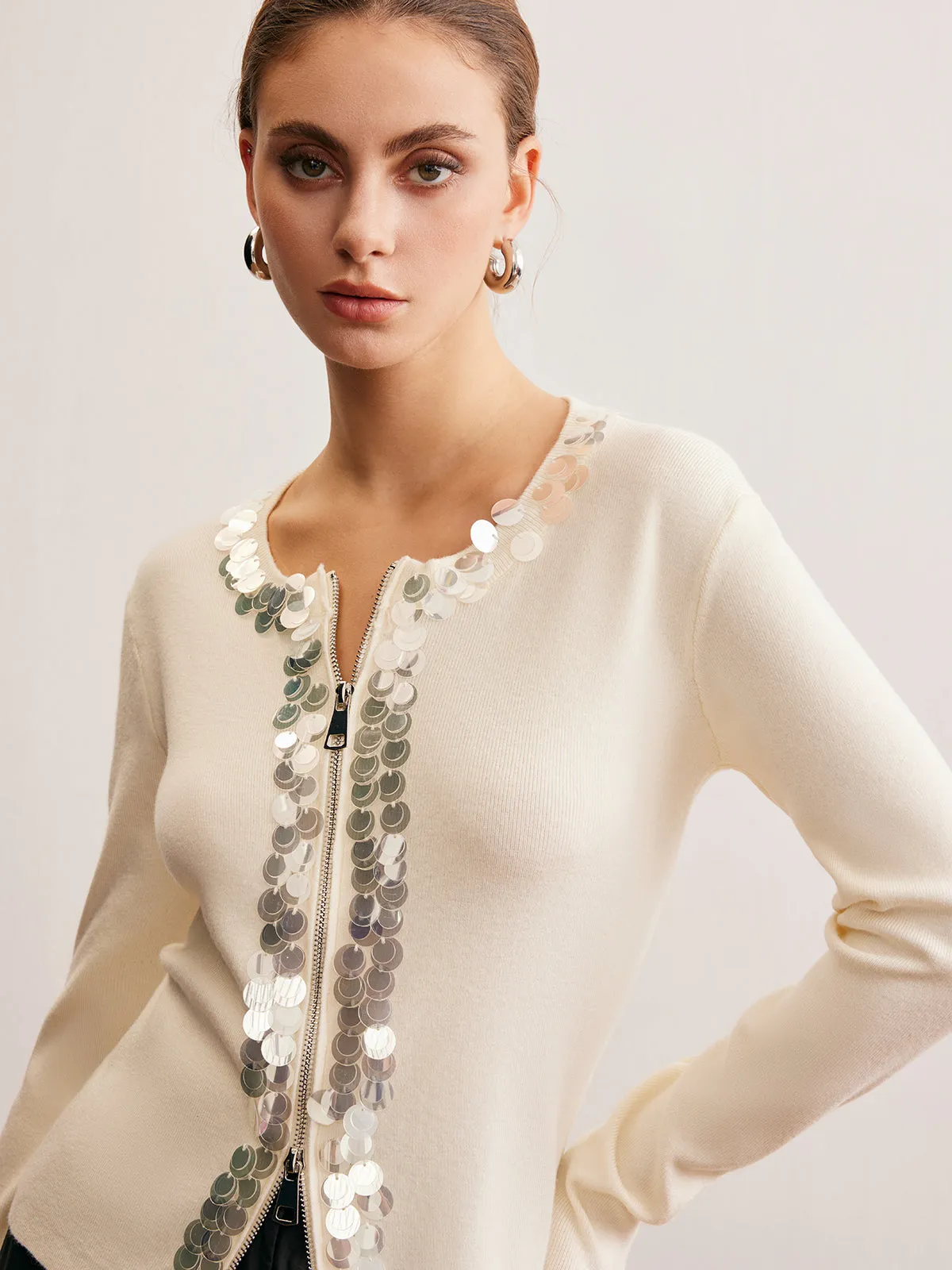 Two-Way Zip Sequins Cardigan sold by COMMENSE product image thumbnail 2