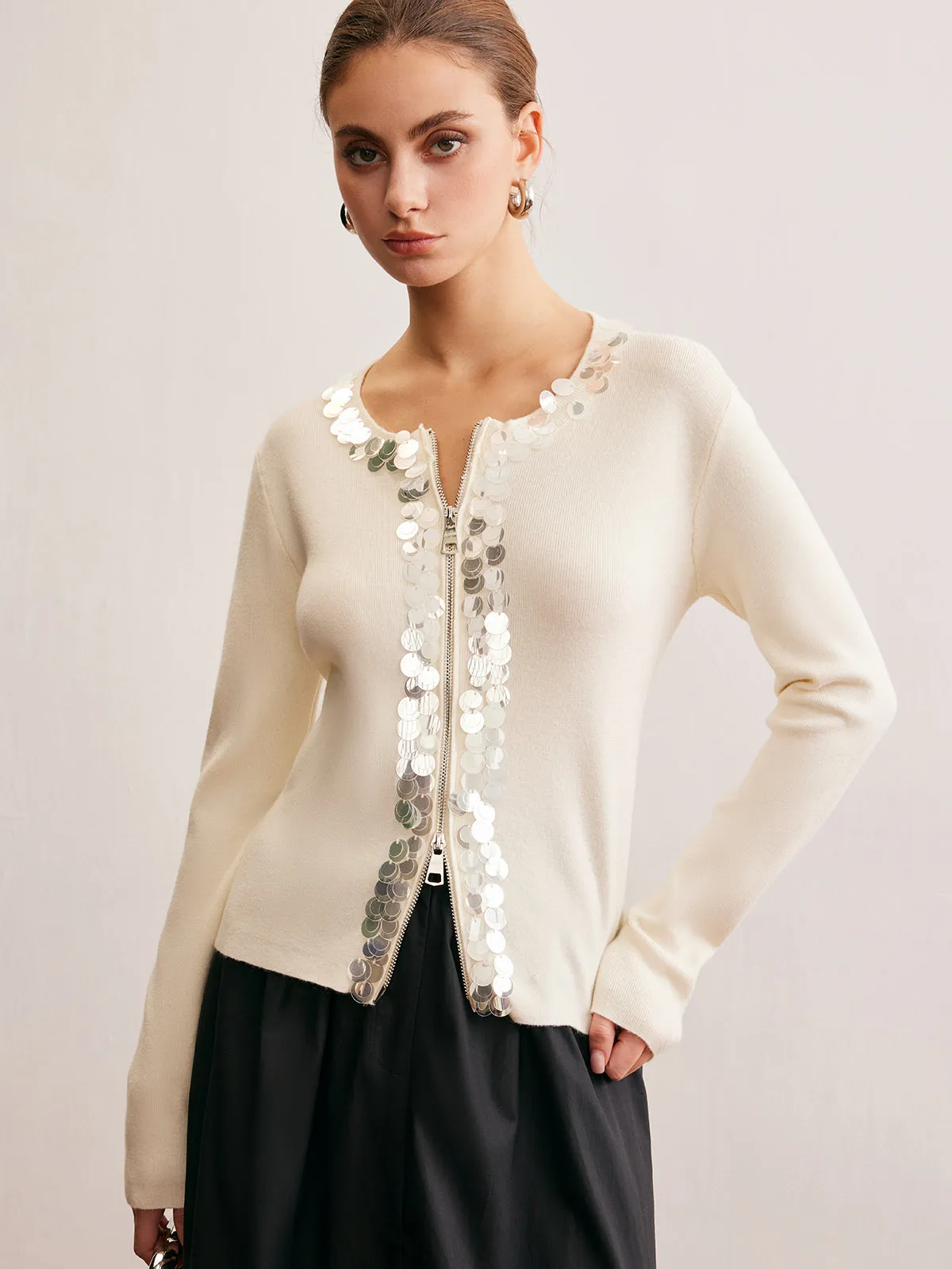 Two-Way Zip Sequins Cardigan sold by COMMENSE product image thumbnail 4