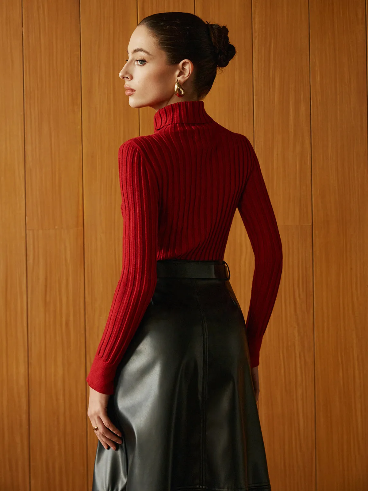 Turtleneck Ribbed Slim Sweater sold by COMMENSE product image thumbnail 2
