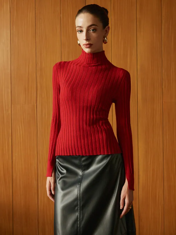 Turtleneck Ribbed Slim Sweater sold by COMMENSE