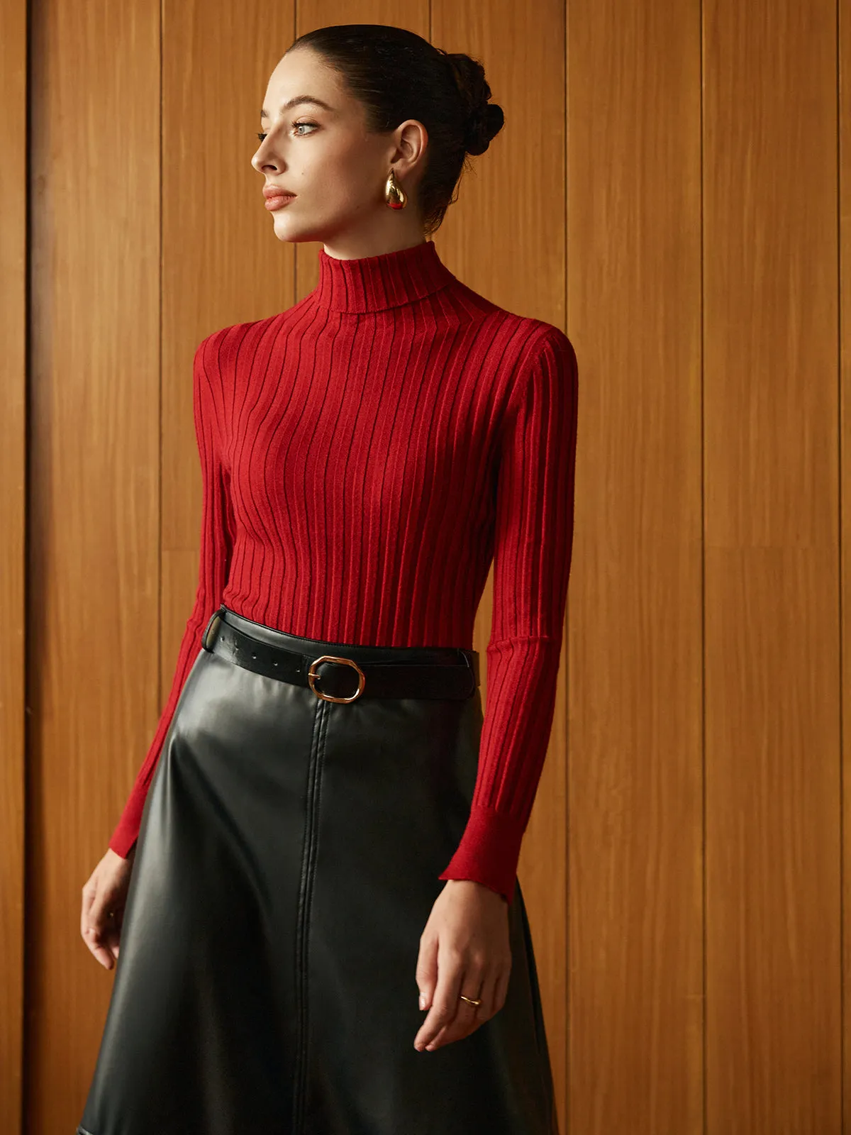 Turtleneck Ribbed Slim Sweater sold by COMMENSE product image thumbnail 4
