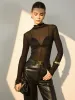 Lettuce Trim Mesh Sheer Blouse sold by COMMENSE