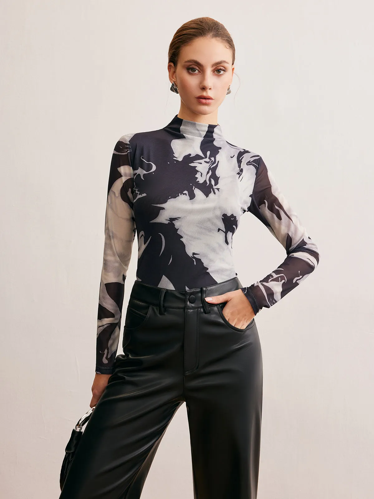 Retro Printed Stand Collar T-Shirt sold by COMMENSE product image thumbnail 3