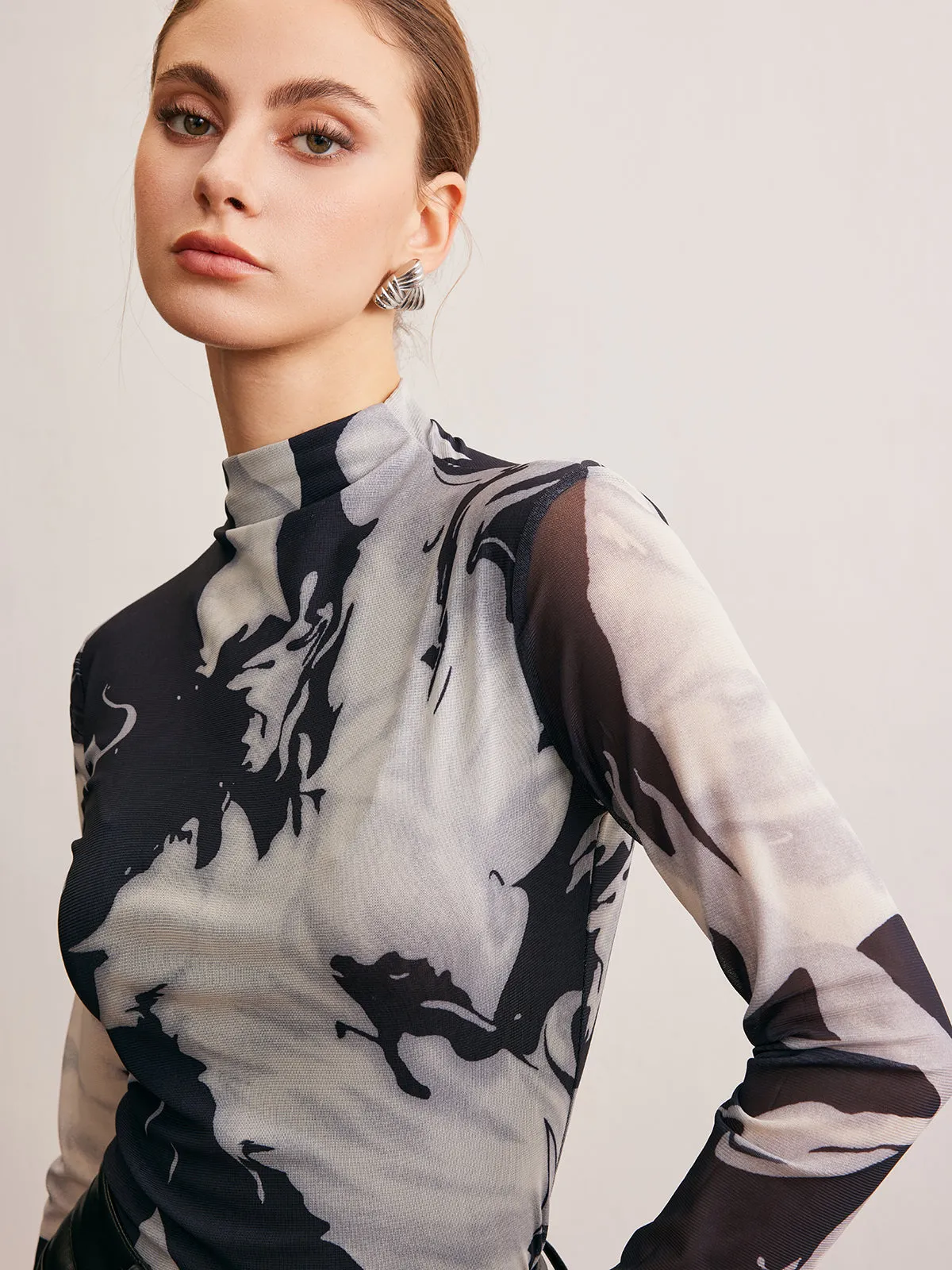 Retro Printed Stand Collar T-Shirt sold by COMMENSE product image thumbnail 2