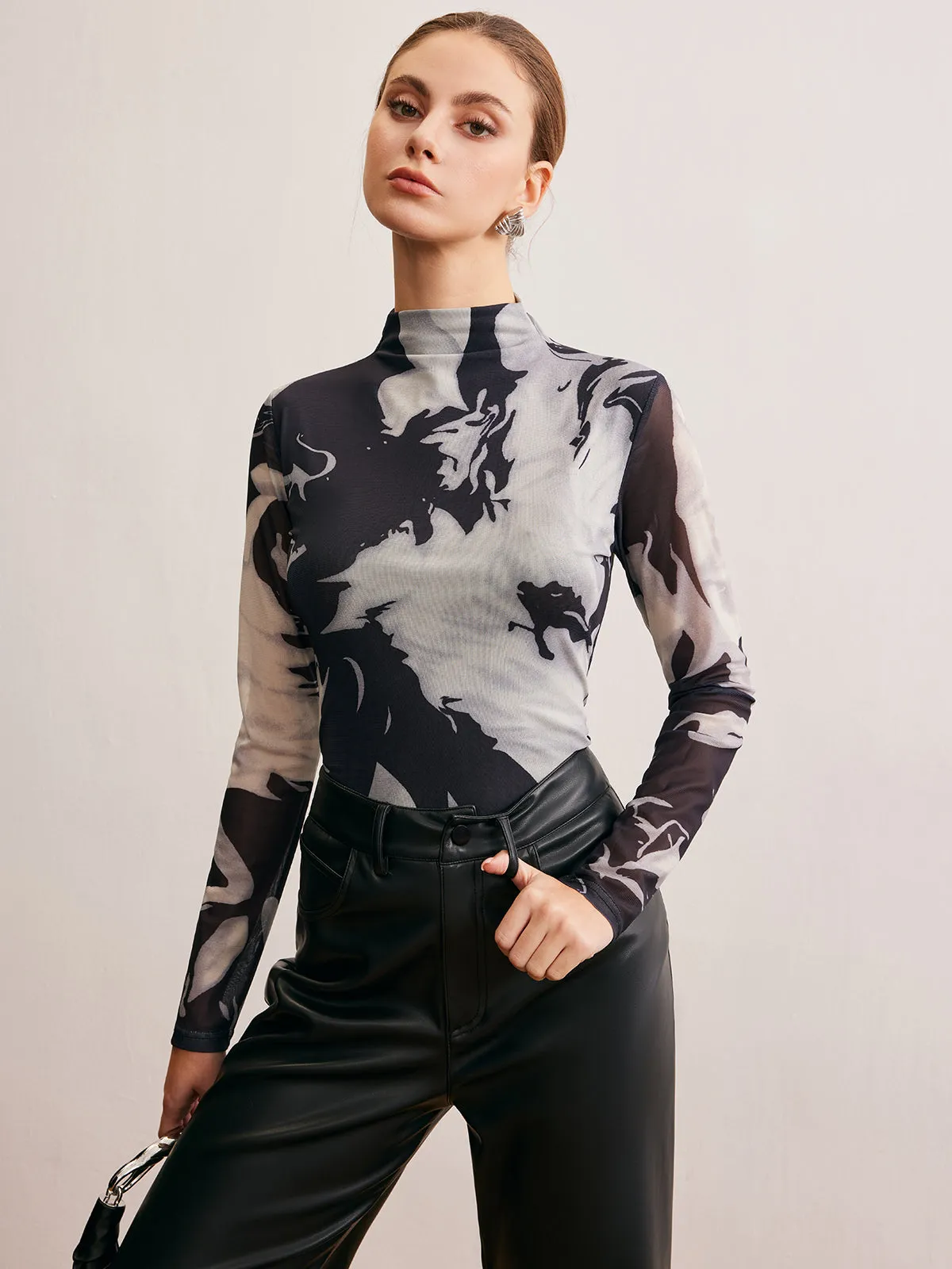 Retro Printed Stand Collar T-Shirt sold by COMMENSE