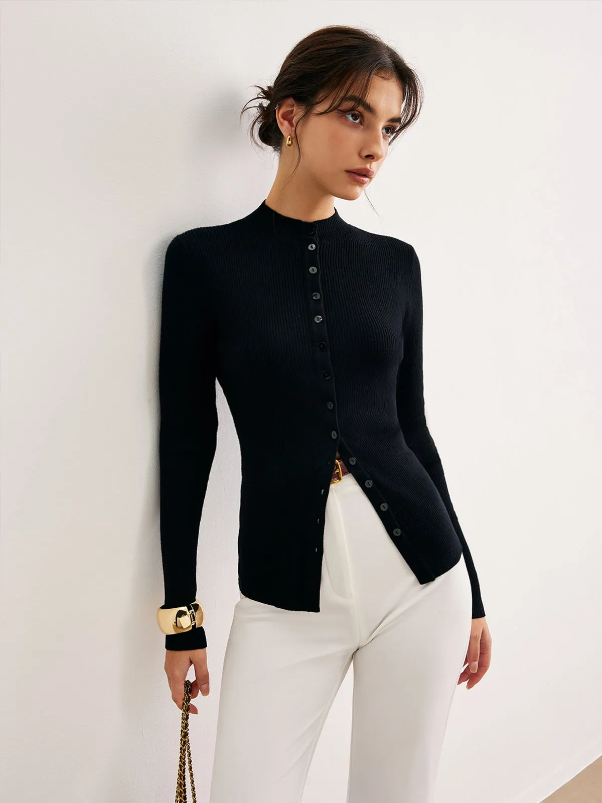 Button Down Skinny Knit Top sold by COMMENSE